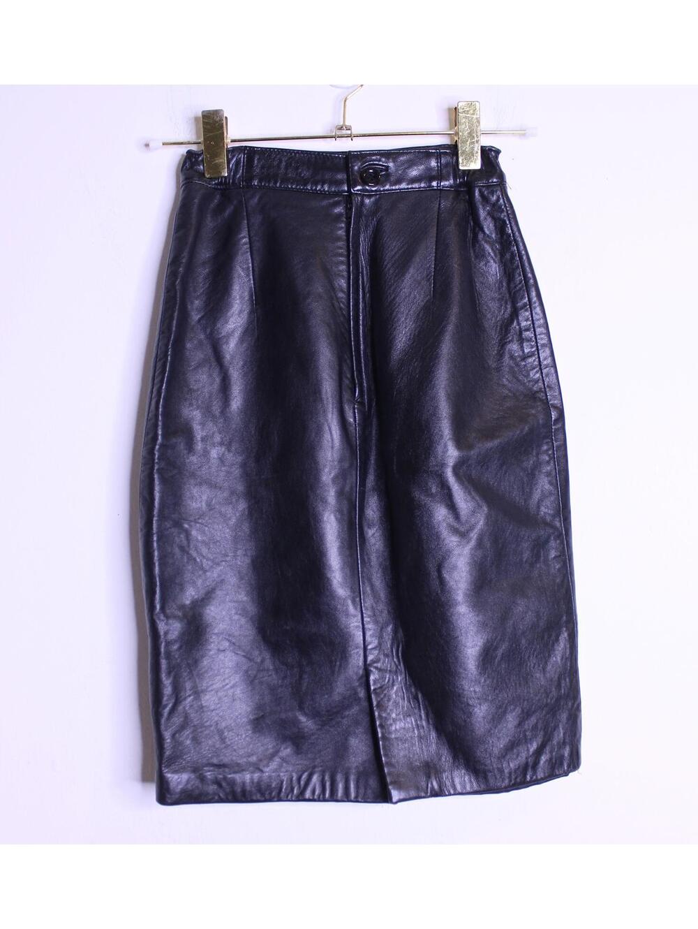 VTG Black Leather Pencil Skirt - XS